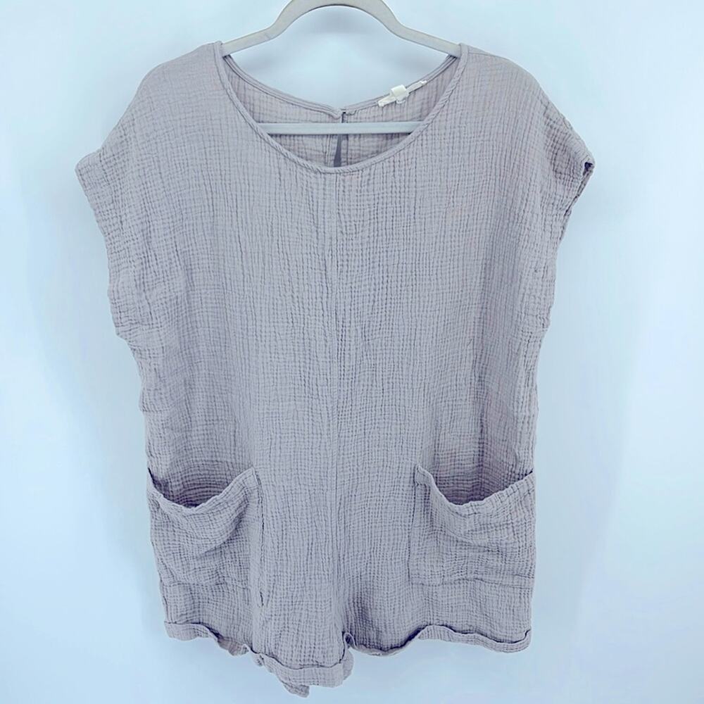 Grade & Gather cotton gauzy textured cap sleeve one piece romper sz L